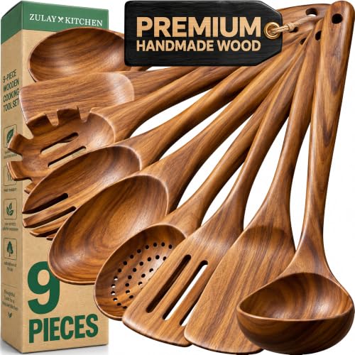 Zulay Kitchen Teak Wood Utensil Set