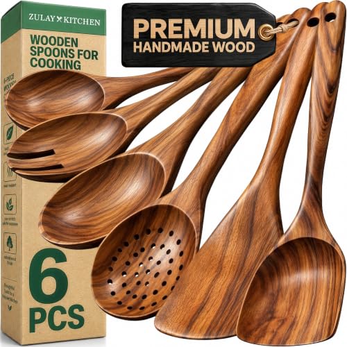 Zulay Kitchen Teak Wooden Cooking Utensils Set