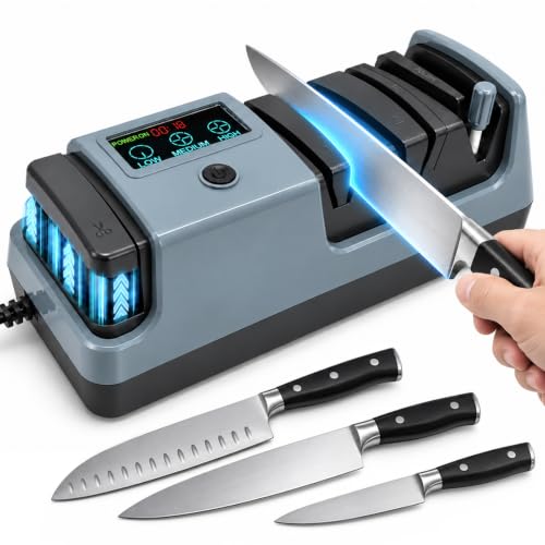 Electric Knife Sharpener, Professional Kitchen Knife Sharpener with 3 Speed Precision Grinding & Adjustable Angles, Automatic Knife Sharpener for Kitchen Knives, Scissors & Serrated Blades
