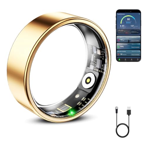 Mirlray Smart Ring for Women & Men, Smart Ring Health Tracker, Blood Oxygen & Heart Rate Monitor, Long Lasting Battery Sleep Ring, Waterproof Fitness Ring (R02C, Rose Gold, 7)