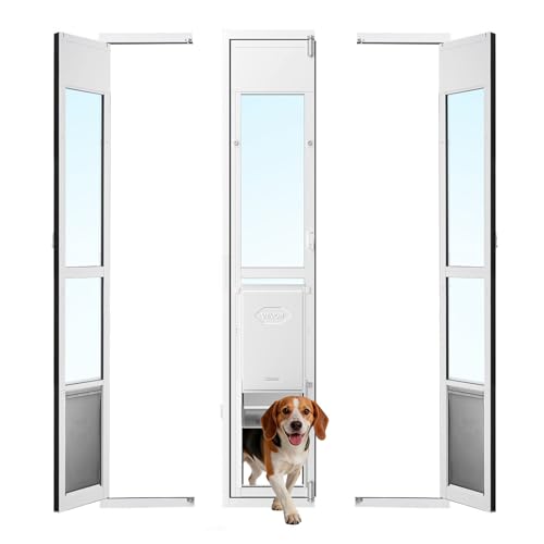 VEVOR Dog Door for Sliding Glass Door, 75 7/8" to 80 11/16" Adjustable Height, Aluminum Alloy Frame with Flap, Lock Design, for Large-Sized Dogs, 180&deg; Swing-Open Sliding Glass Pet Doors