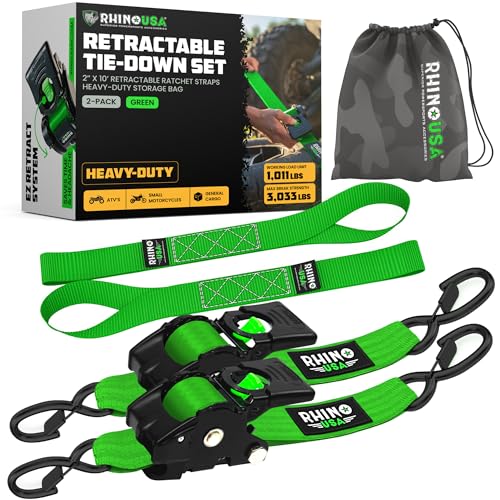 Rhino USA Retractable Ratchet Straps, Green