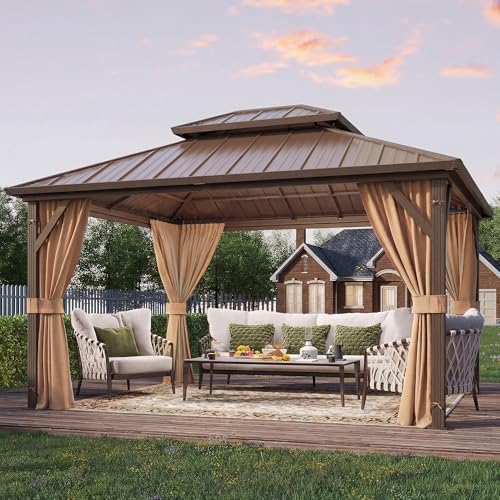 YOLENY Hardtop Metal Gazebo with Curtains