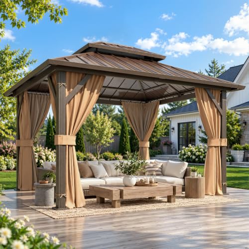 YOLENY Hardtop Metal Gazebo with Curtains
