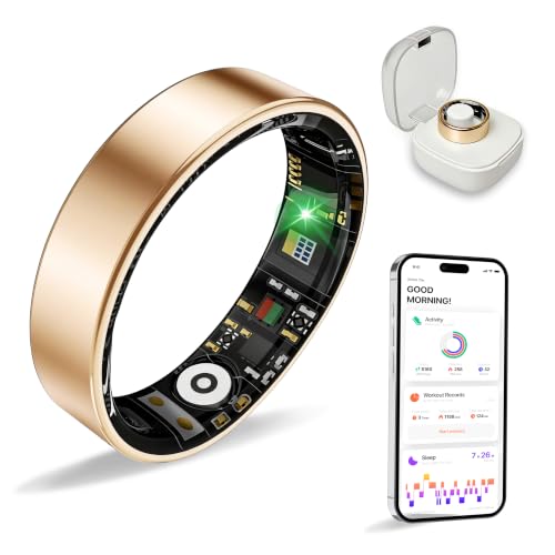 Women Men Smart Ring Health Tracker, Sleep Exercise Health Monitoring Wearable Device, IP68 Waterproof, iOS/Android Compatible, No Subscription Required, 5‑Day Long Lasting Battery (Rose Gold, 8)