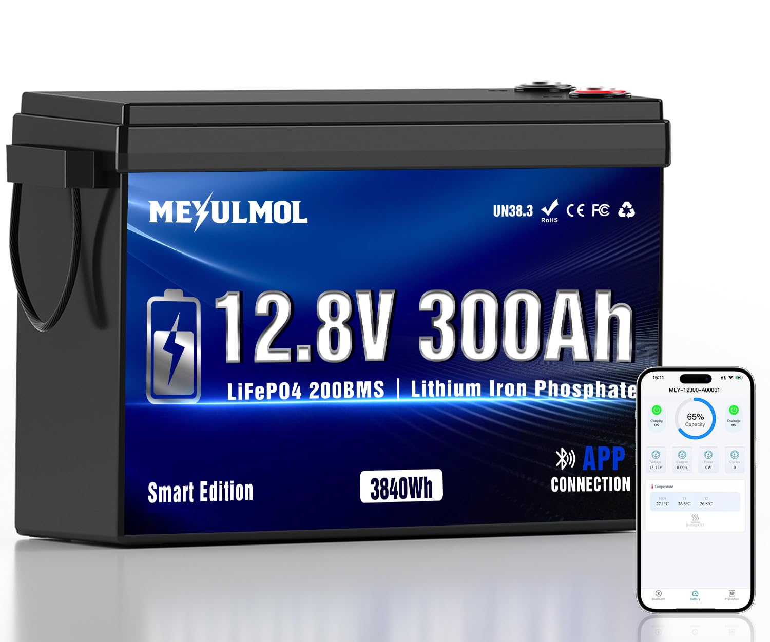 MEYULMOL 12V 300Ah LiFePO4 Lithium Battery