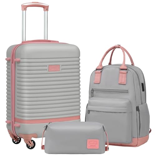 Coolife Gray and Pink Luggage Set