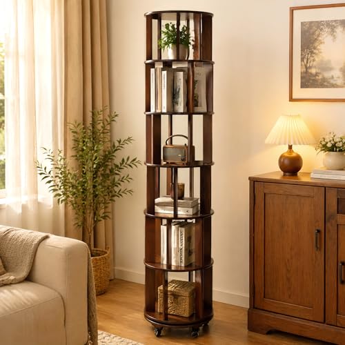 CheerNest Walnut Rotating Bookshelf Tower