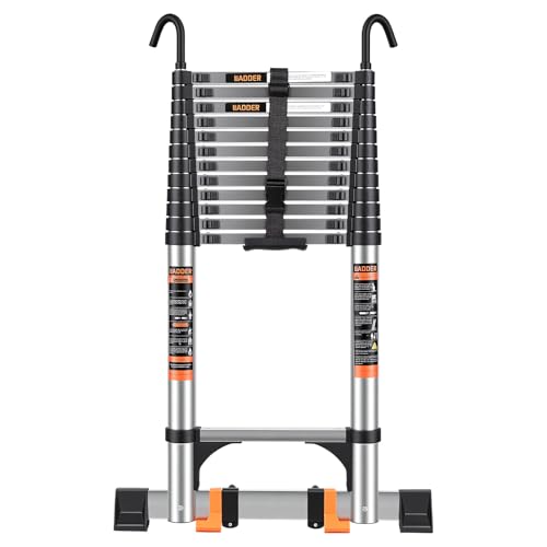 Telescoping Ladder,16.5 FT Extension Ladder w/Hooks,Stabilizers,Wheels,Heavy Duty 330lbs Max Capacity,Collapsible Telescopic Ladder for Rv,Roof,Outdoor