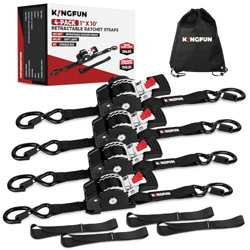 Kingfun Retractable Ratchet Straps 4-Pack