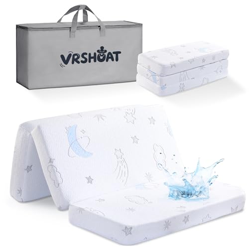 VRSHOAT Trifold Pack and Play Mattress 38"x26", Dual Sided Pack N Play Mattresses for Baby Toddler with Waterproof Washable Breathable Cover, Portable Travel Crib Mattress for Playpen