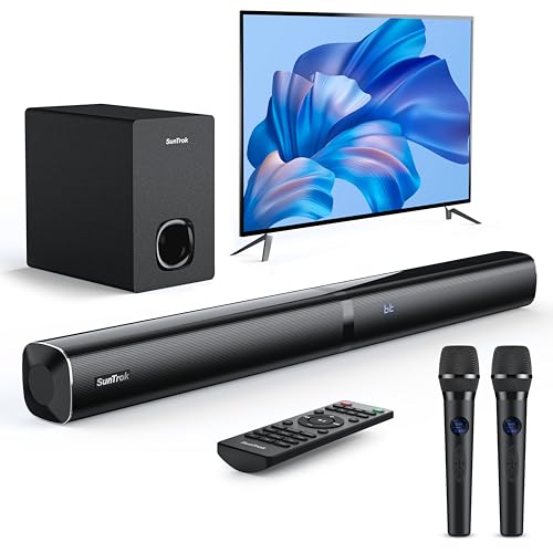 SunTrok Karaoke Soundbar with Subwoofer and Microphones