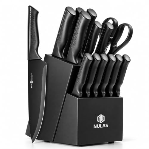 NULAS 15-Piece Kitchen Knife Set with Block