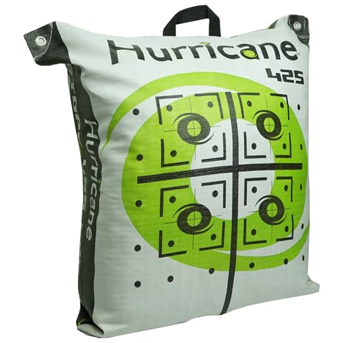 Hurricane H25 2-Sided High-Velocity Archery Bag Target, Rated 425 FPS, Compact 25&rdquo; x 25&rdquo; x 12&rdquo; Size, High-Visibility Aiming Points, Off-Center Deer Vitals on Back, Heavy-Duty Handle for Easy Transport