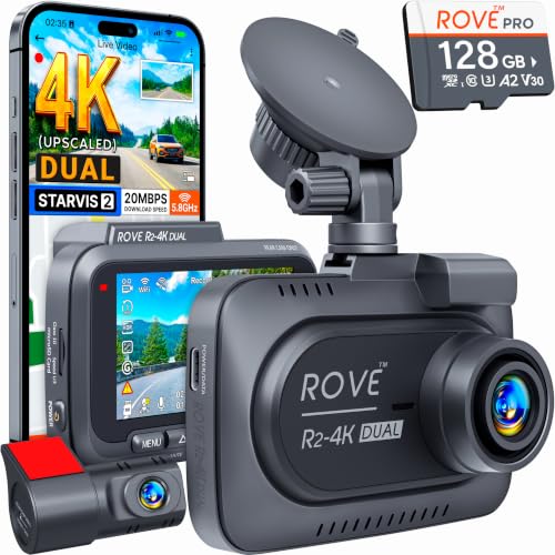ROVE R2-4K Dual Dash Cam with 128GB Card