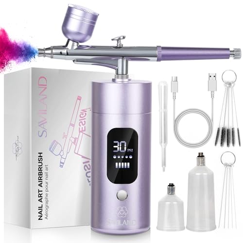 Saviland Nail Airbrush Machine 30PSI LCD Purple