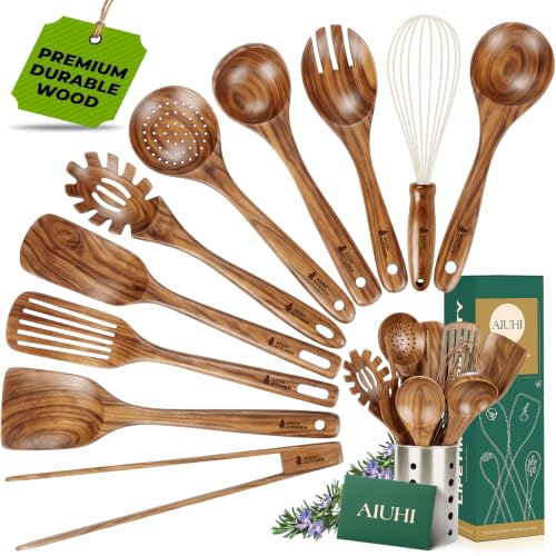 AIUHI Teak Wood Kitchen Utensil Set