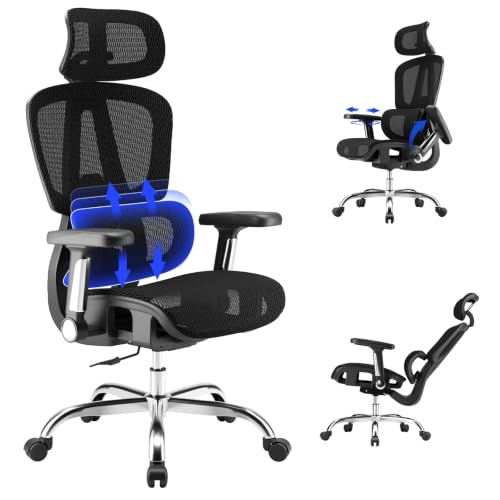 YORSERNY Mesh Office Chair, Ergonomic Office Chair, Home Office Desk Chairs with Headrest, 90-135&deg; Tilt Lock and Breathable Backrest & Lumbar Support, 5D Armrest, Computer Chairs (Large Chair)