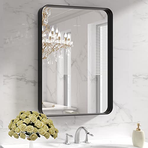LOAAO Black Metal Bathroom Mirror 22x30 Inch