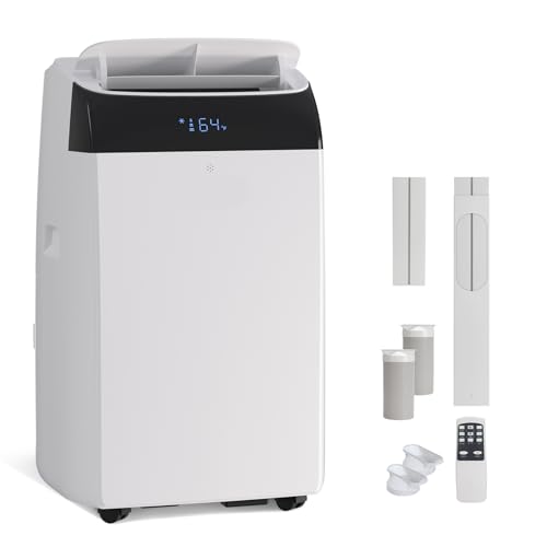GarveeLife 14,000 BTU Inverter Portable Air Conditioner, Dual Hose Heat Pump, Cools & Heats up to 450 Sq. Ft, Quiet Dehumidifier Fan with Remote, Energy Efficient, White