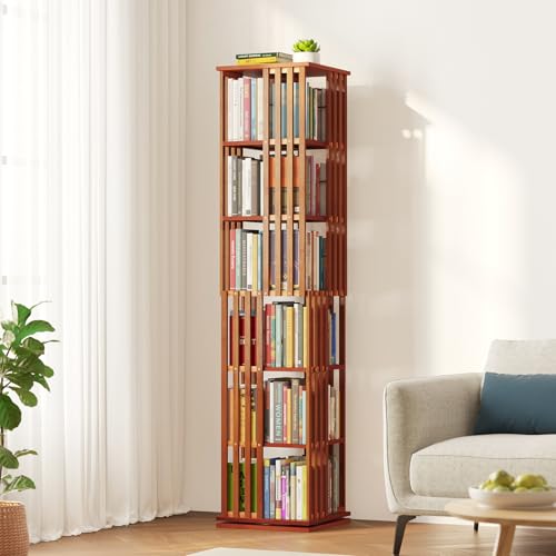 SpaceAid Bamboo 6-Tier Rotating Bookshelf