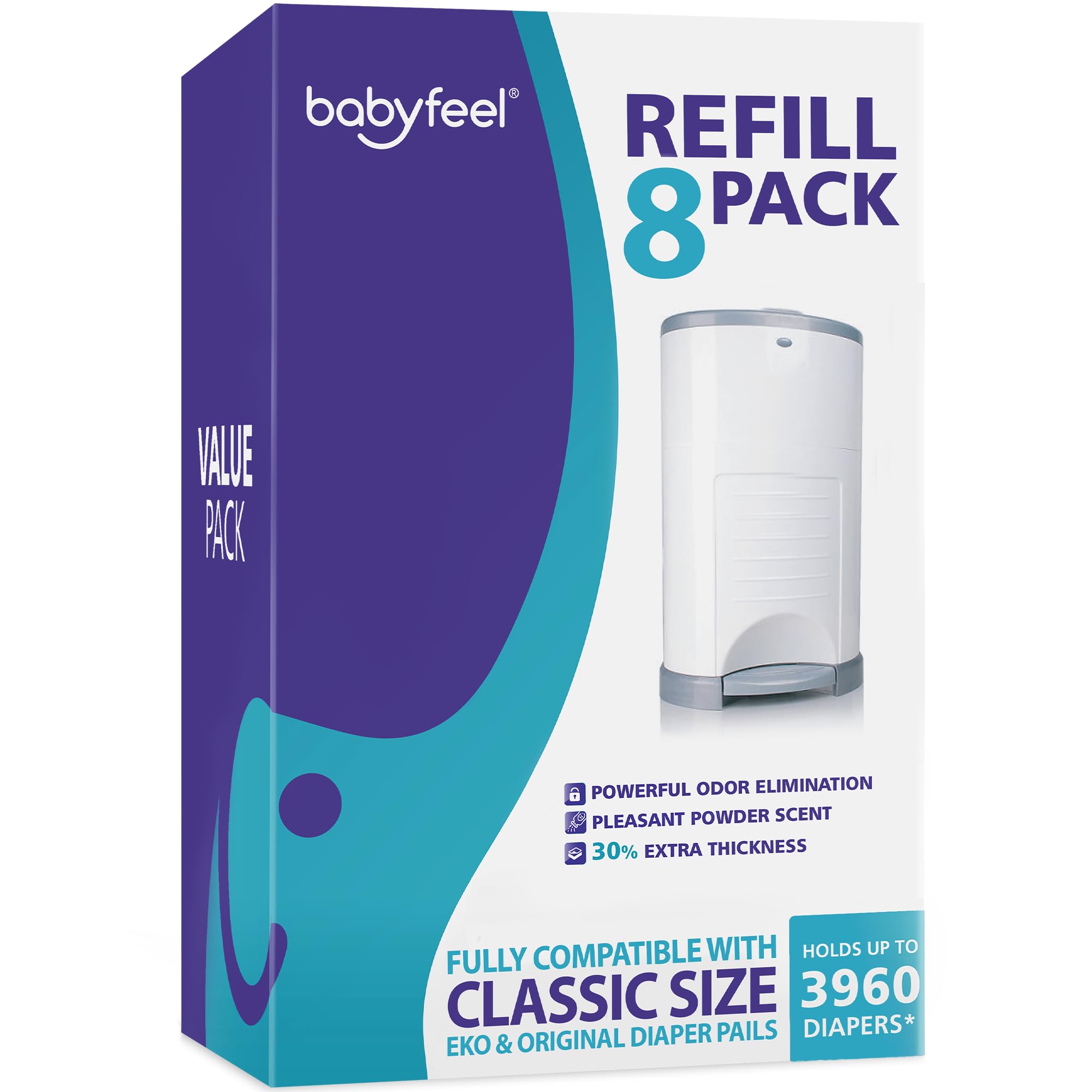 Babyfeel Diaper Pail Refill Bags, 8 Pack