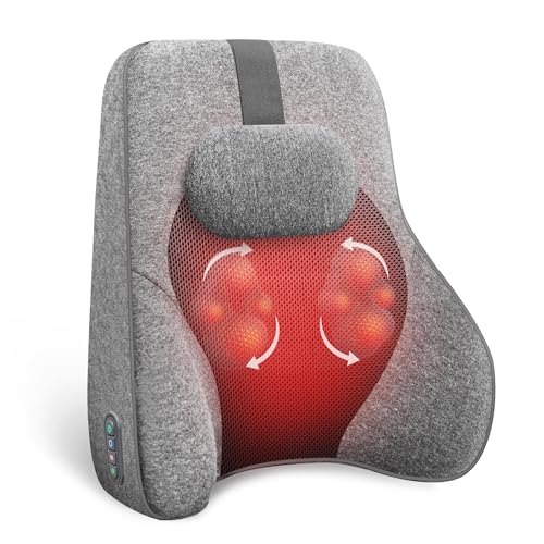 COMFIER Back Lumbar Support Pillow for Office, Heated Back Support with 4 Shiatsu Massage Heads & Heating Function, Memory Foam Lumbar Pillow for Computer Gaming Chair-Gray