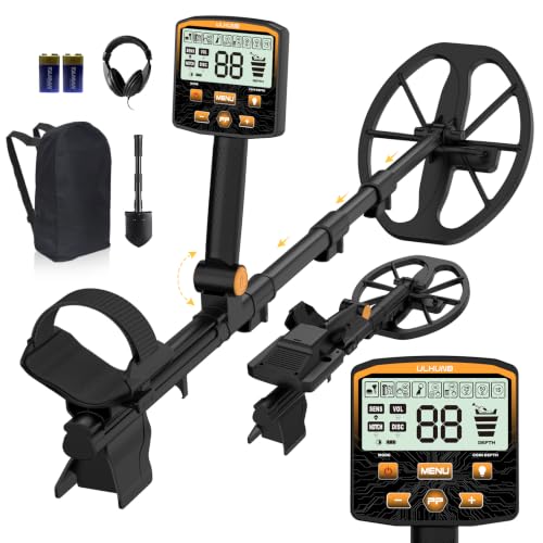ULHUND Metal Detector for Adults, Professional Foldable Waterproof Metal Detector with 11" IP68 DD Coil, Internal Coil Design, Backlit LCD Target ID, 12.8" Deep Search Gold Detector for Beach & Yard
