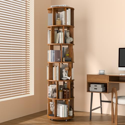 IUNVR Walnut Rotating Bookshelf Tower