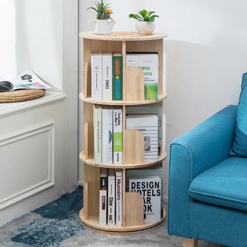 Heehee 360 Rotating Wooden Bookshelf 3-Tier