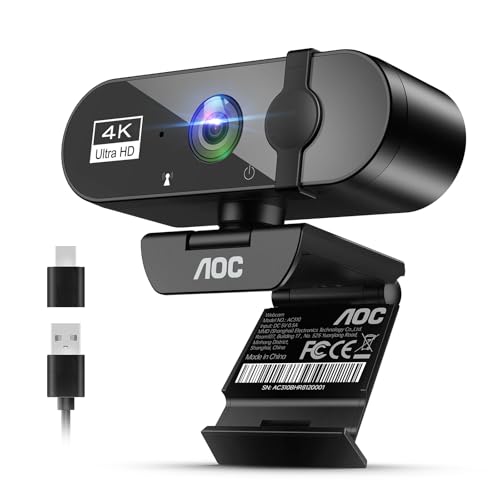 AOC 4K Webcam with Microphone and Privacy Cover