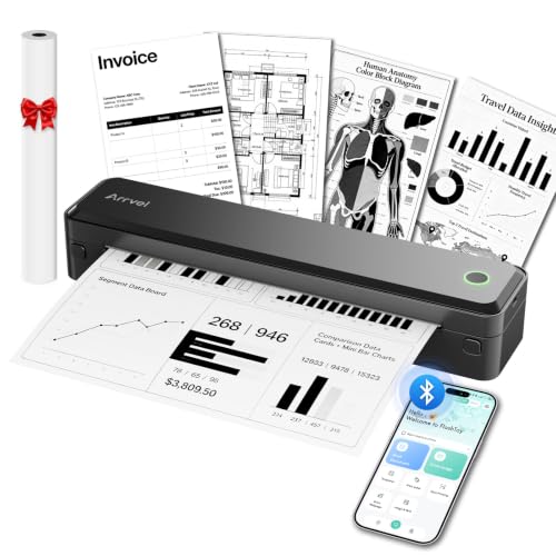 Arrvel A8 Portable Thermal Printer, Wireless Bluetooth Inkless Printer for Travel, Supports 8.5" x 11" US Letter and A4 Thermal Paper, Compatible with iPhone, Android, Windows, Mac for Home Office