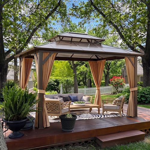 GAOMON 10x10ft Hardtop Gazebo with Netting and Curtains
