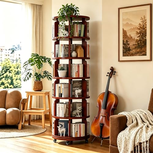 Azlafu 6 Tier Rotating Wood Bookshelf
